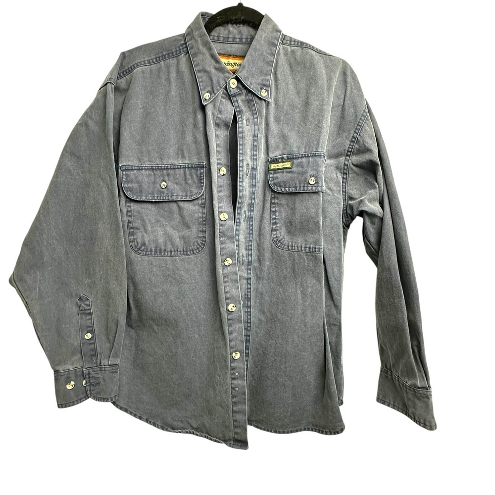 Vintage Remington Canvas Button‎ Up Long Sleeve Grey Shirt Size XL